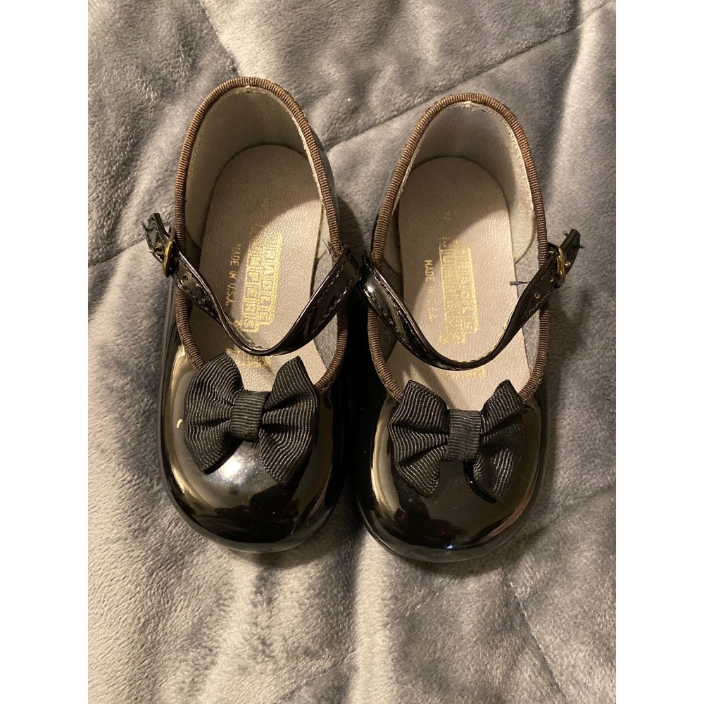 Cradle Jumpers Toddler Black Patent Leather Mary Jane Bow Shoes Size 4 Made USA